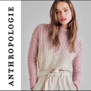 NWT Anthropologie Pink and White Dip Dye Ombré Mock Neck Knit Sweater